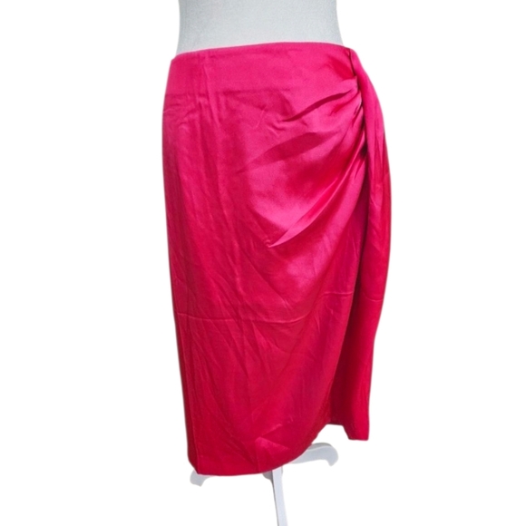 J. CREW Sarong Style Satin Midi Skirt In Fushia Pink. Size 4 NWT - Picture 1 of 11
